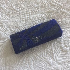 Blue beaded evening bag